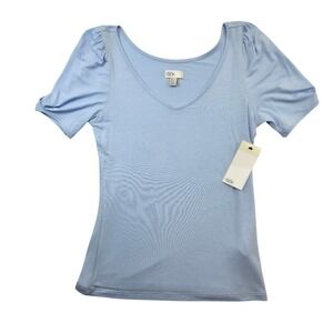 Nordstrom Rack Light Blue Puff Sleeve V Neck T Shirt Womens XS Top New With Tag